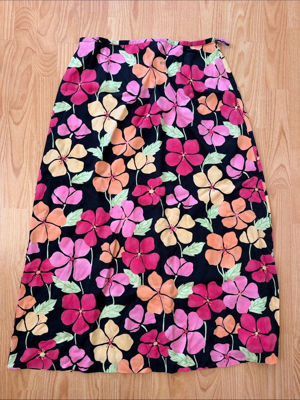 Talbots Black Maxi Skirt with Pink, Orange & Yellow Floral Print